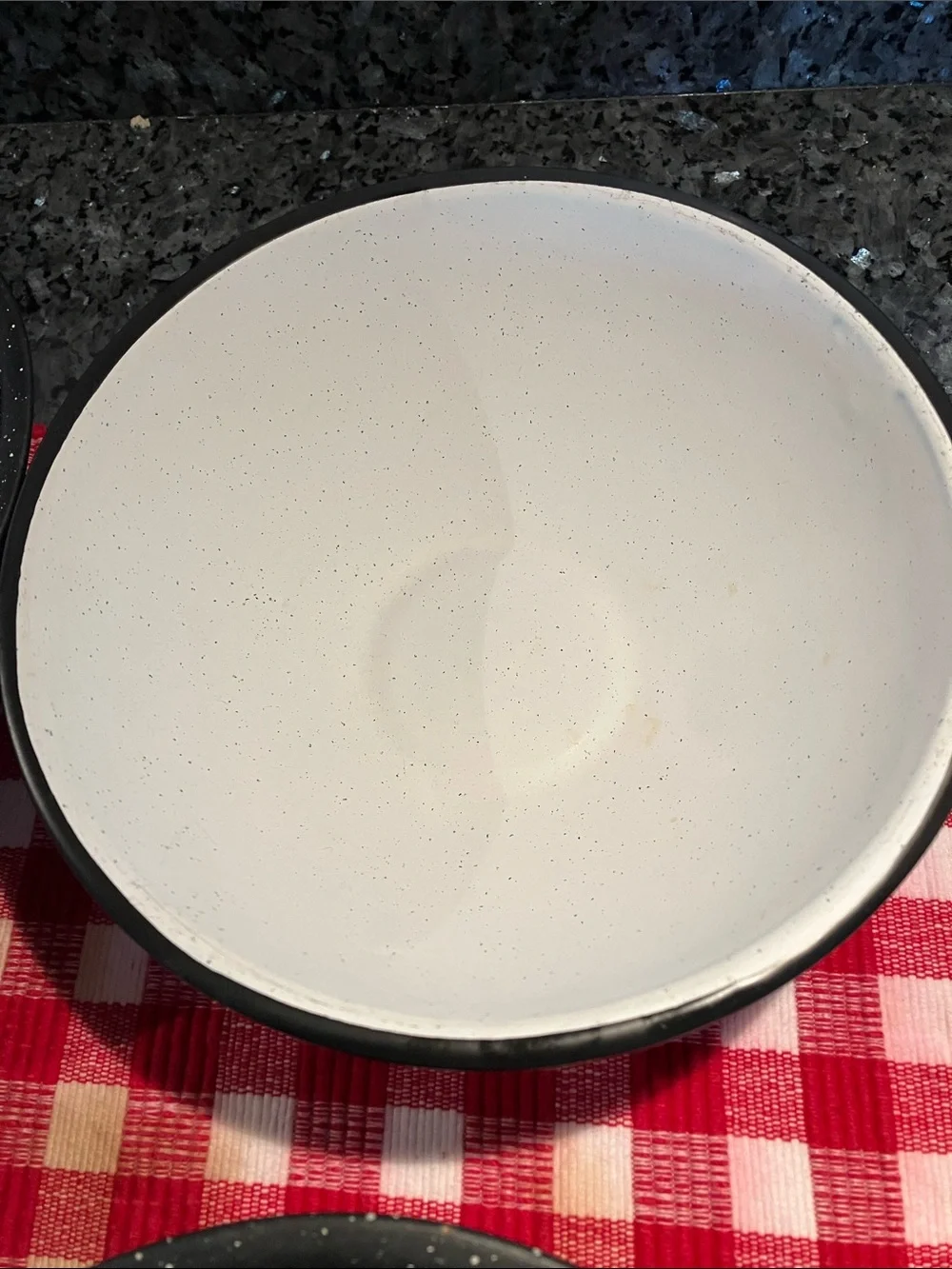 Enamelware Bowls 2 White, 2 Black, 7 1/2” Across x 3”, each 1 1/2 Pints